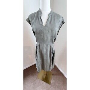 Martina Innocenti Italy Linen Tunic Dress XL Green Belted Lagenlook Boho FLAW